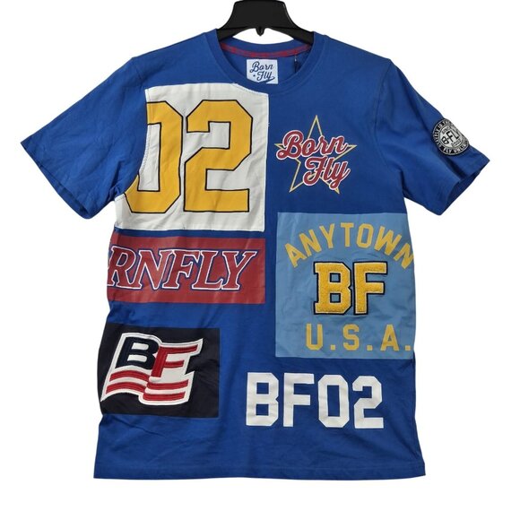Born Fly Men's T-Shirt Size XL Any town USA Short Sleeve Cotton Blue Multi (57) - Picture 1 of 9